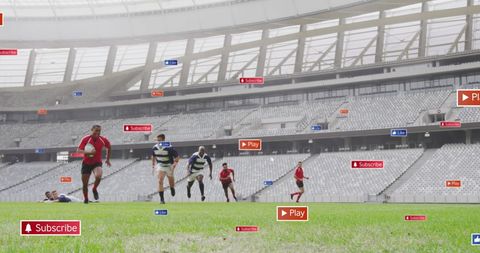 Rugby Game in Stadium with Diverse Team Promoting Teamwork