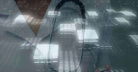 Doctor with stethoscope and binary code digital healthcare concept