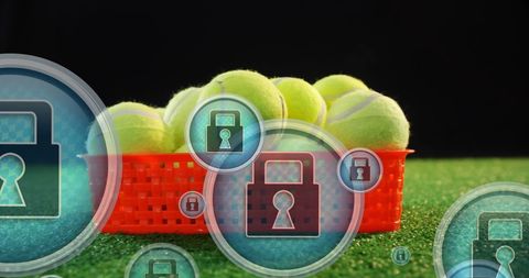 Cybersecurity in Sports Concept with Tennis Balls and Lock Icons