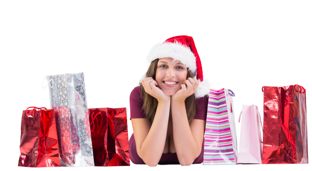 Smiling Woman in Santa Hat with Transparent Gift Bags - Download Free Stock Videos Pikwizard.com