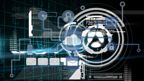 Futuristic Digital Interface With Tech Icons and Graphs