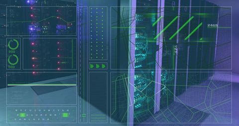 Data Processing Overlay on Server Room Background - Download Free Stock Images Pikwizard.com