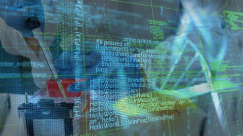 DNA Strands and Coding with Scientist in Laboratory