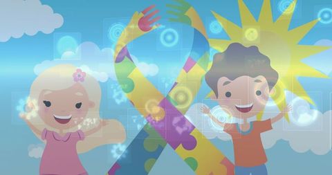 Children Celebrating Autism Awareness with Colorful Ribbon - Download Free Stock Images Pikwizard.com