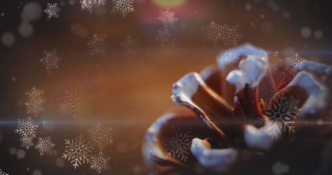 Festive Christmas Decorations with Falling Snow Background