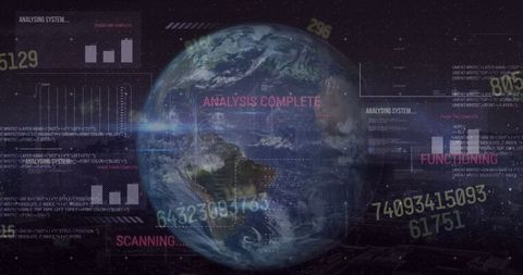 Global Data Analysis Holographic Interface with Spinning World - Download Free Stock Images Pikwizard.com