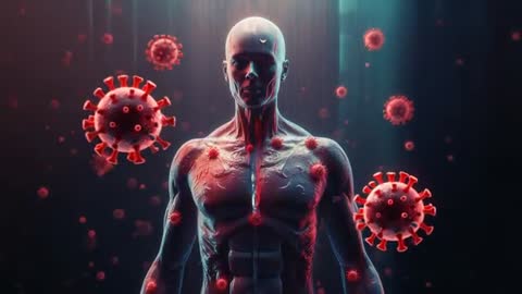 3D Animation Showing Viral Particles Invading Male Torso, Visualizing Pathogen Spread and Infection