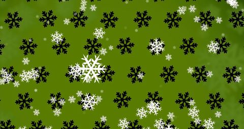Snowflakes Cascading on Festive Green Background