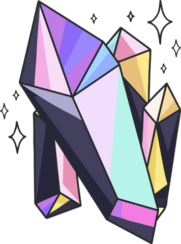 Transparent pastel crystal cluster with sparkling icons