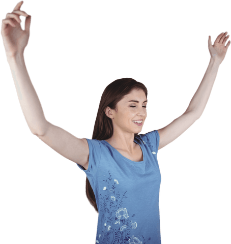 Smiling Woman Raising Arms Celebrating Success Transparent - Download Free Stock Videos Pikwizard.com