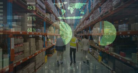 Warehouse Workers and Digital Interface Representing Global Shipping Analysis - Download Free Stock Images Pikwizard.com