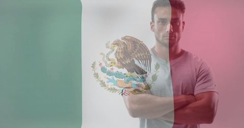 Mexican Flag Overlay on Athletic Biracial Man Symbolizing Patriotism