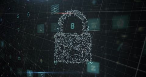 Abstract Particle Lock Symbol on Digital Grid for Cybersecurity - Download Free Stock Images Pikwizard.com