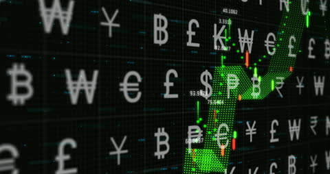 Digital Display with Currency Symbols and Graph Illustrations