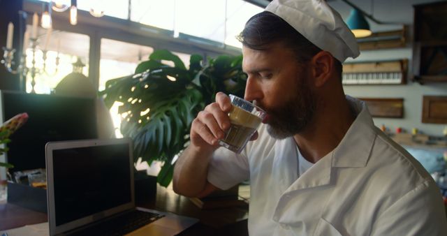 Professional Chef Enjoying Coffee Break in Modern Cafe - Download Free Stock Images Pikwizard.com