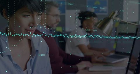 Asian businesswoman analyzing data insights at modern office workplace