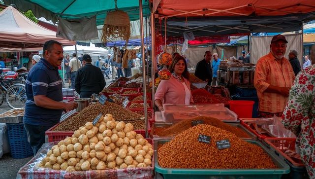 Vibrant Open-Air Market with Legume Vendors and Traditional Crafts