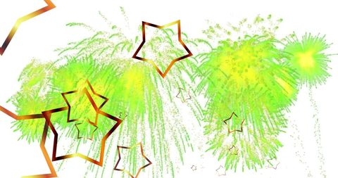 Vibrant Fireworks and Stars on White Background