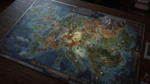 Detailed Fantasy Map on Wooden Tabletop