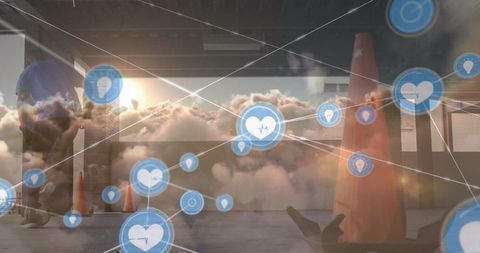 Futuristic data visualization over football game