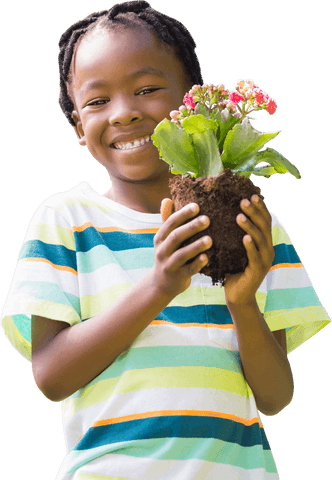 smiling child holding small plant against white background - Download Free Stock Videos Pikwizard.com