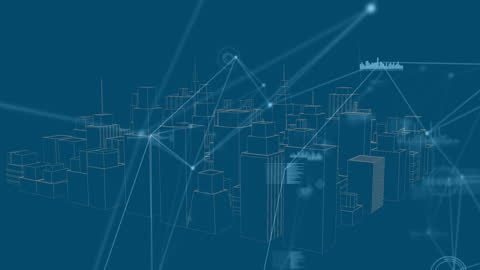 Digital Network Connections over Abstract Urban Cityscape