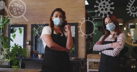 Two Female Hairdressers with Face Masks during COVID-19 Pandemic - Download Free Stock Images Pikwizard.com