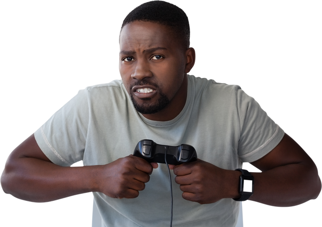 Frustrated Man Wearing Smartwatch Holding Joystick Against Transparent Background - Download Free Stock Videos Pikwizard.com