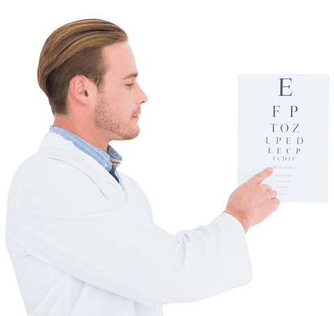 optician doctor pointing at vision test chart on transparent background - Download Free Stock Videos Pikwizard.com