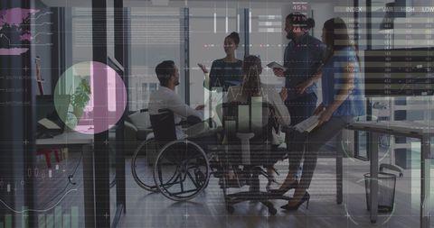 Inclusive Business Meeting with Digital Interface Graphics - Download Free Stock Images Pikwizard.com