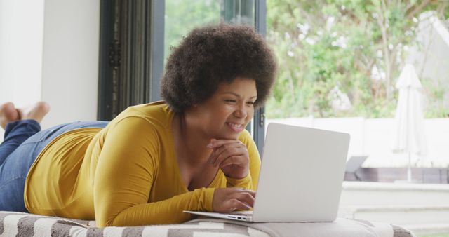 Happy Woman Working on Laptop at Home - Download Free Stock Images Pikwizard.com