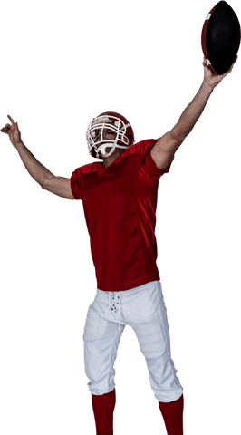 Triumphant american football player on transparent background