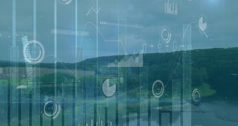 Digital Data Visualization Over Tranquil Landscape