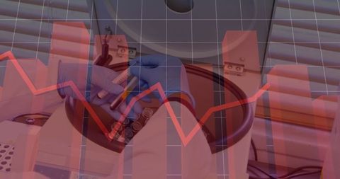 Laboratory researcher using centrifuge with financial data overlay