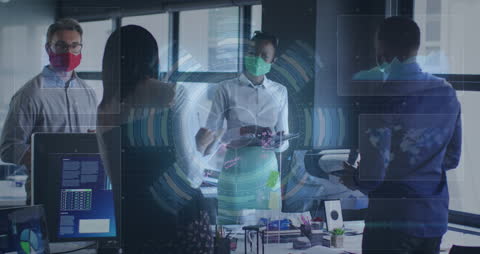 Business Team Collaborating with Innovative Data Hologram