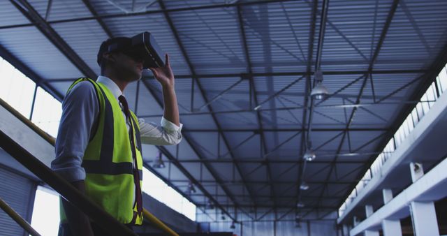 Engineer Wearing VR Headset in Industrial Warehouse Environment - Download Free Stock Images Pikwizard.com