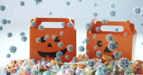 Halloween candy box with virus cells highlighting safety concerns