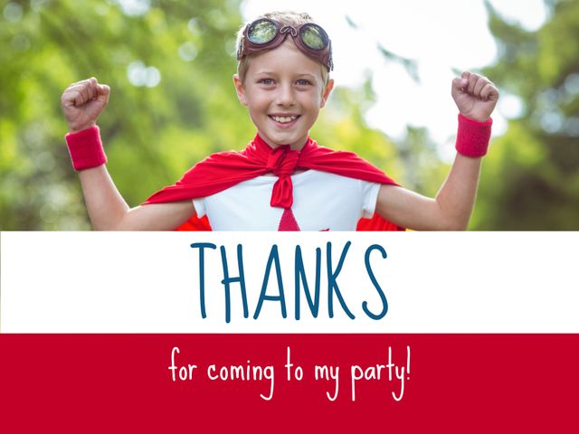 Perfect for thank you cards, party invites, or kid-related promotional materials. Capturing the essence of a joyful celebration and a child's gratitude, it can be used to emphasize themes of happiness, appreciation, and fun in marketing for children's events.