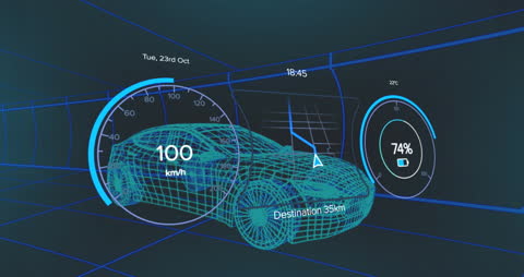 Futuristic Car Digital Interface With Speed and Battery Indicators