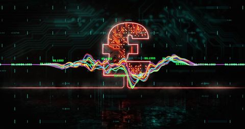 Digital Currency with Graph Over British Pound Symbol