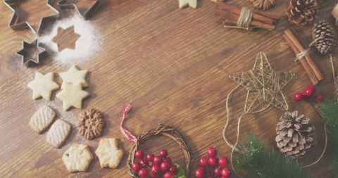 Festive Cookies and Christmas Decor on Wooden Table - Download Free Stock Images Pikwizard.com