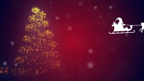 Animated Santa in Sleigh Flying Over Twinkling Christmas Tree