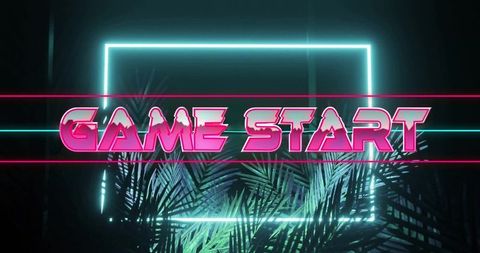 Retro Neon 'Game Start' Sign Amidst Futuristic Atmosphere