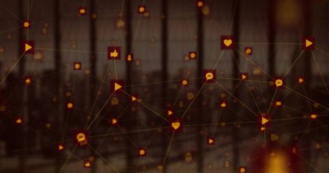 Abstract Social Media Icons on City Background