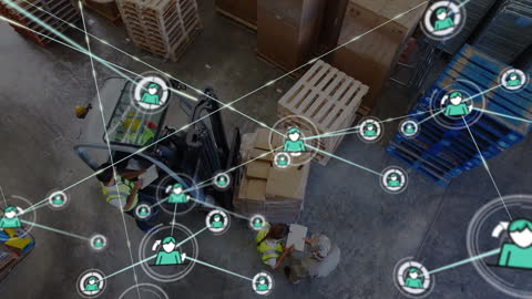 Warehouse Workers Connecting Through Digital Networking