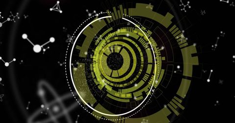 Abstract Digital Interface with Spinning Scanner and Molecular Patterns - Download Free Stock Images Pikwizard.com