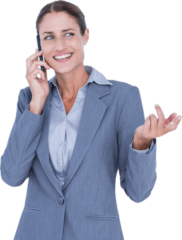 Professional Businesswoman Smiling While Using her Mobile Phone on Transparent Background