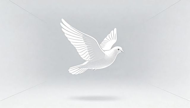 White embossed paper-cut dove hovering on light gray backdrop with soft shadow minimalist emblem