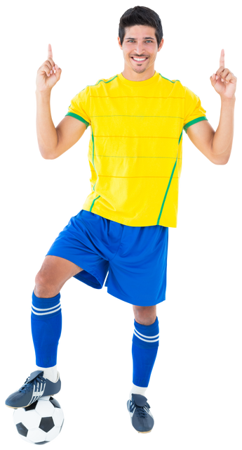 Transparent background male soccer player smiling and pointing up - Download Free Stock Videos Pikwizard.com