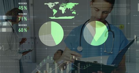 Healthcare Professionals Analyzing Data with Digital Interface